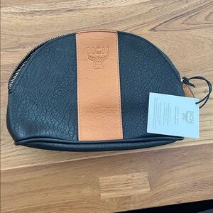 MCM Black and Tan Leather Cosmetic Pouch NWT